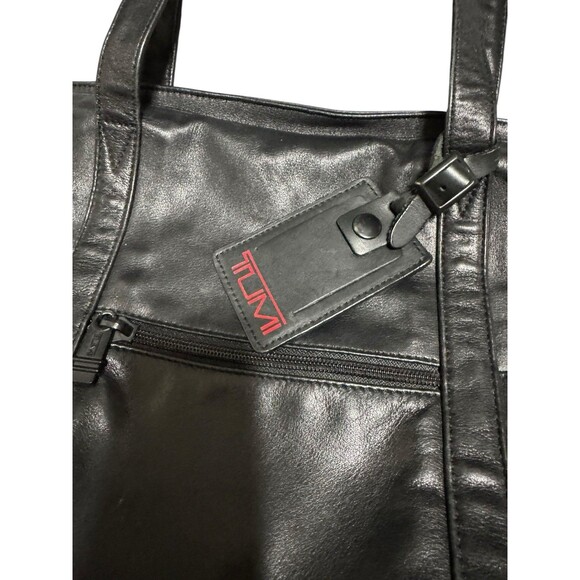 Tumi Weekender Bag Black Leather Tote Travel 18x17x8 - Picture 2 of 16